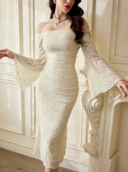 فستان كاجوال أنيق للنساء مصنوع من الدانتيل المنسوج والشبك